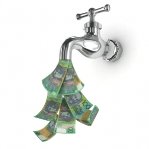 cash flowing from a tap