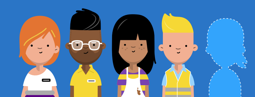 cartoon people in a row